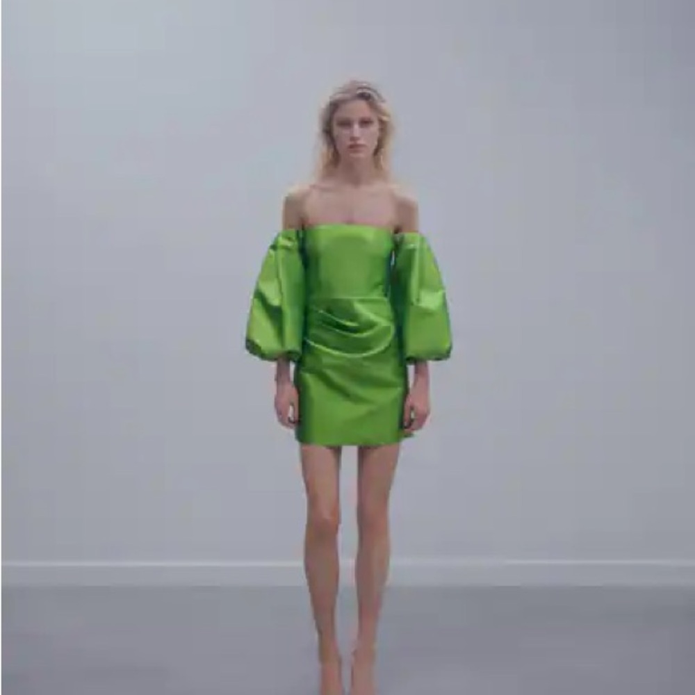 Mango capsule green balloon sleeve organza mini dress